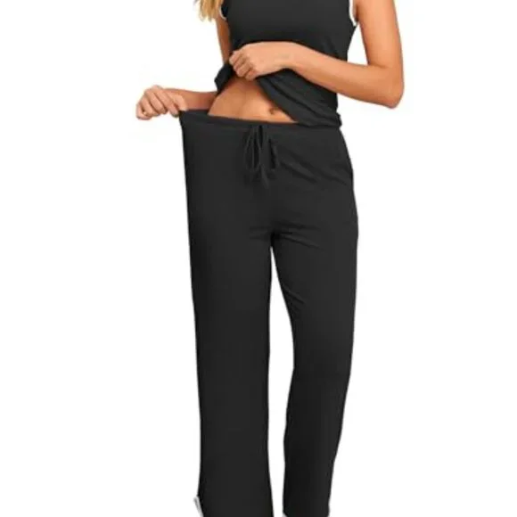 Sleeveless Ribbed Pajama Set, Soft Stretchy Fabric, Lounge & Sleep Wear